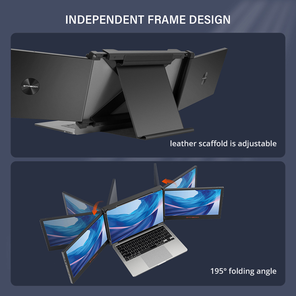 GTMEDIA MATE X Portable Dual Screen Monitor Laptop Screen Extender for 13-17.3" Laptop, 11.6 inches 1920*1080 IPS Screen, 60Hz Refresh Rate, 178° Viewing Angle, 2*Type-C 1*HDMI 1*USB 2.0 1*3.5mm Headphone Jack