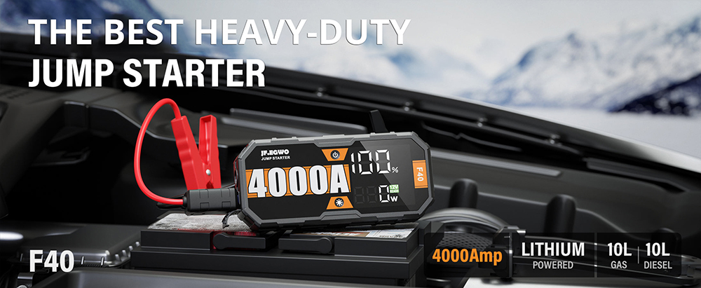 JF.EGWO F40 Pro 4000Amp Car Jump Starter, 28000mAh 12V Auto Battery Booster, 65W Fast Charging, Total 230W Power Bank, 400 Lumen LED Light