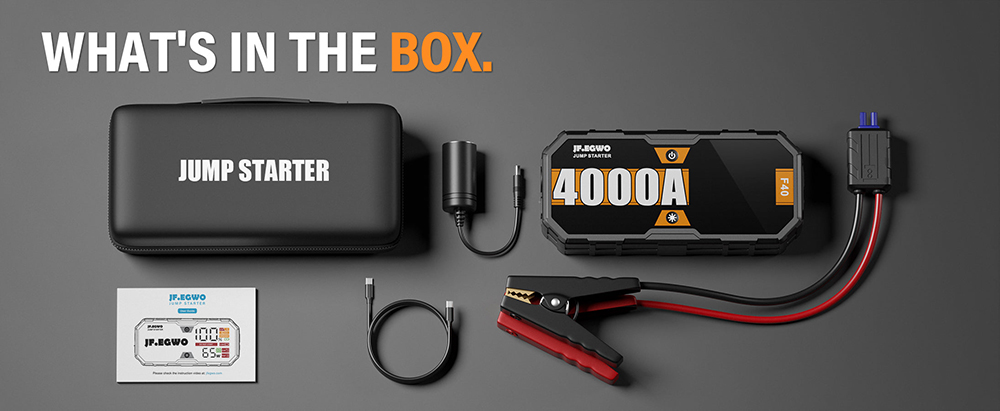 JF.EGWO F40 Pro 4000Amp Car Jump Starter, 28000mAh 12V Auto Battery Booster, 65W Fast Charging, Total 230W Power Bank, 400 Lumen LED Light