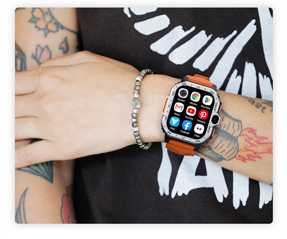 LOKMAT APPLLP 4 MAX Android Smartwatch Fitness Tracker, 2.02'' TFT Touch Screen, 2GB RAM 16GB ROM, Dual Camera - Black