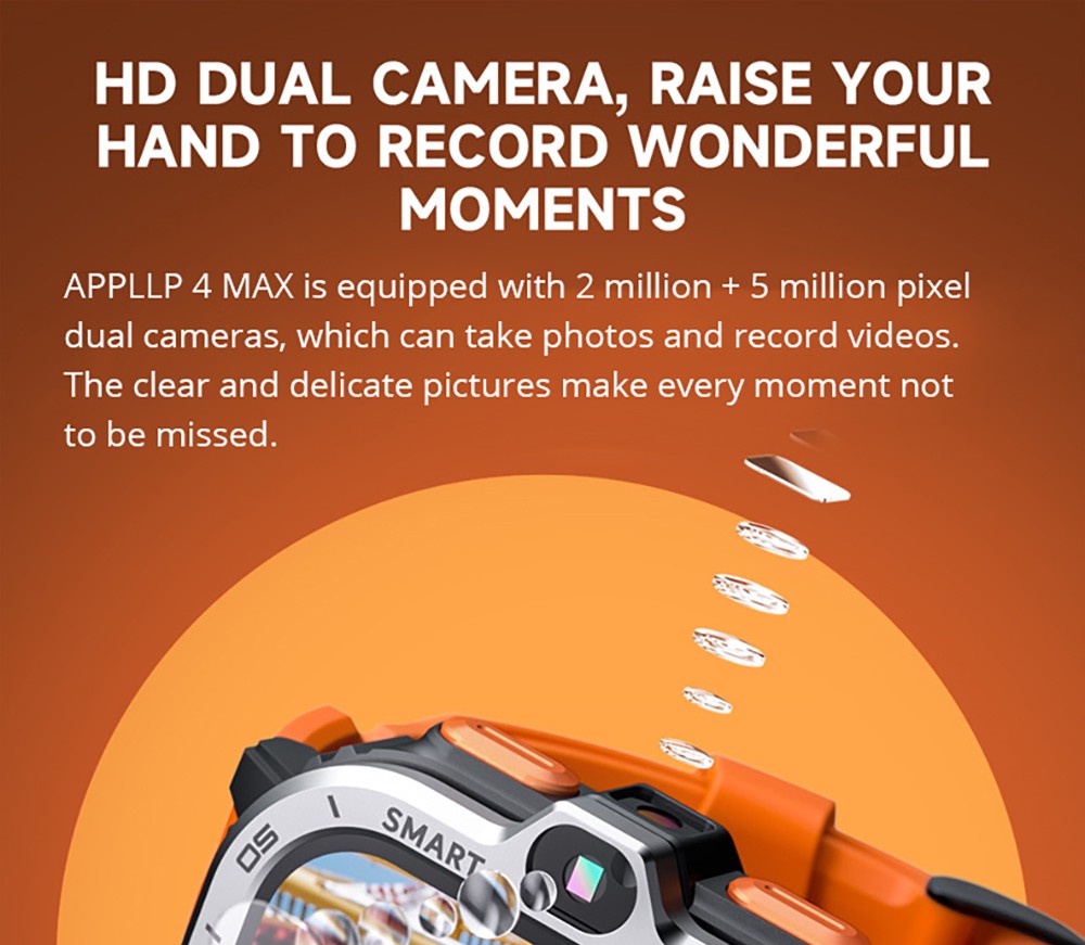 LOKMAT APPLLP 4 MAX Android Smartwatch Fitness Tracker, 2.02'' TFT Touch Screen, 2GB RAM 16GB ROM, Dual Camera - Black