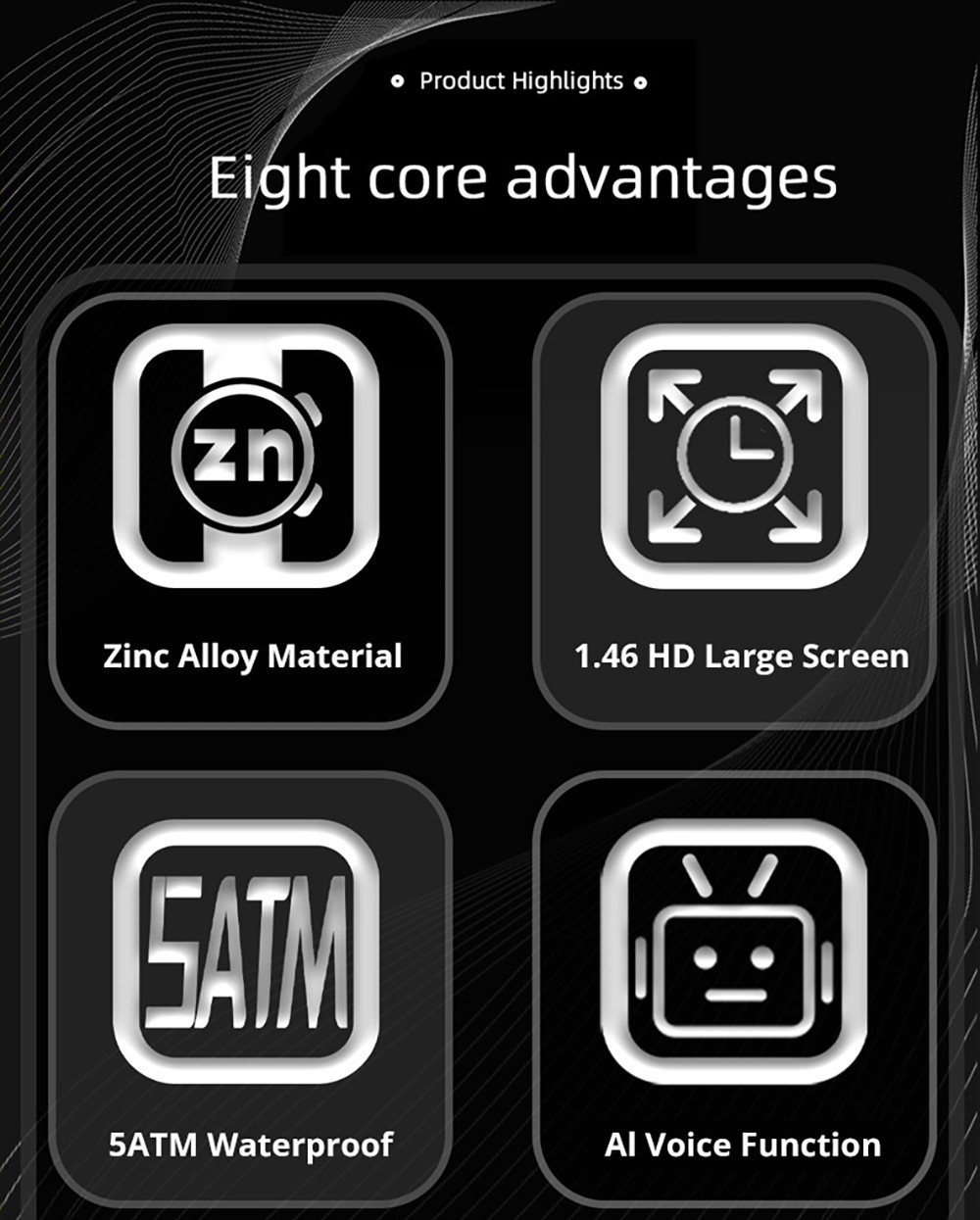 LOKMAT ZEUS 5 Pro Smartwatch Health Monitor, 1.46'' HD Screen, Bluetooth Calling, 5ATM Waterproof - Black