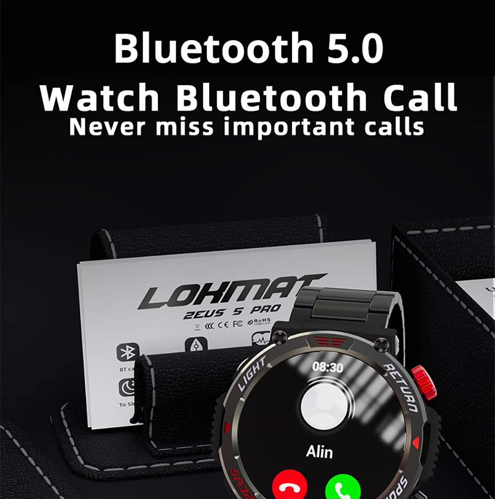 LOKMAT ZEUS 5 Pro Smartwatch Health Monitor, 1.46'' HD Screen, Bluetooth Calling, 5ATM Waterproof - Black