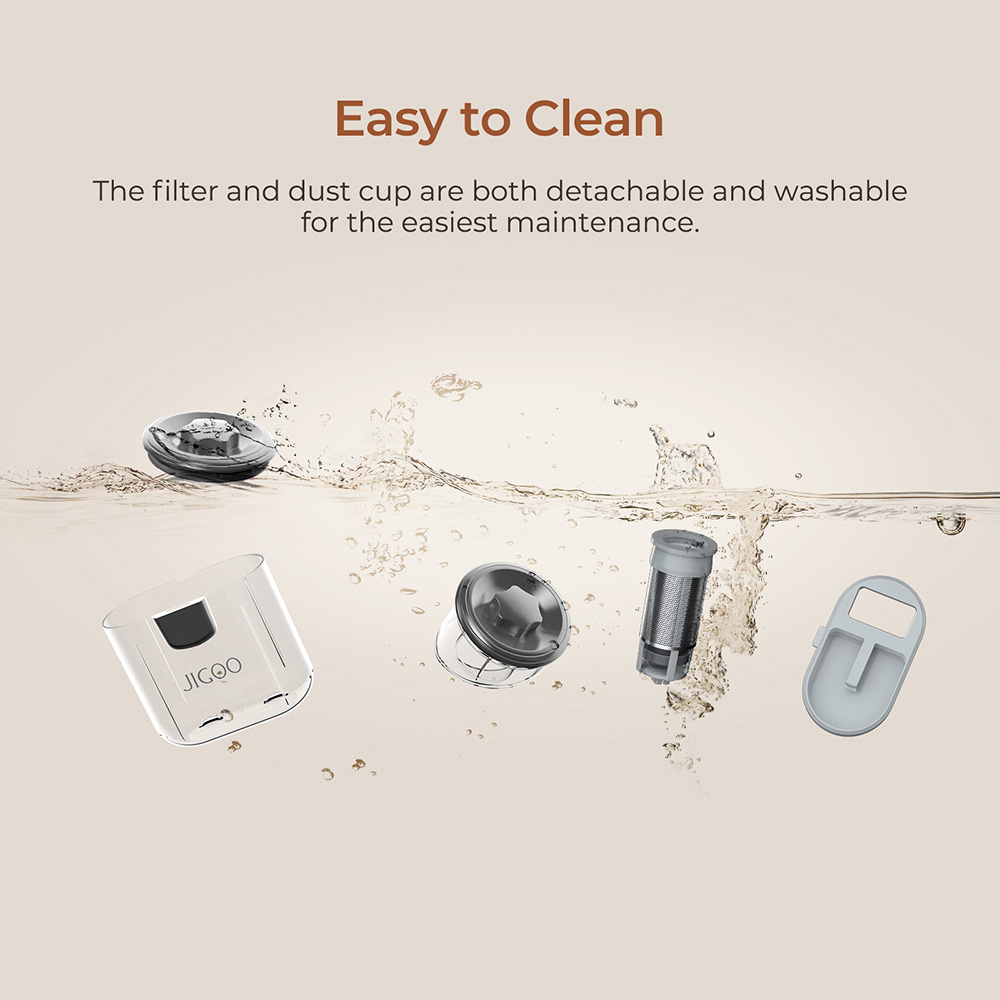 JIGOO T600 Dual-Cup Smart Mite Cleaner Bed Vacuum Cleaner with Aroma-Diffuser System, 700W 15KPa Suction, Dust Mite Sensor, UV Light, Ultrasonic Tech, 99.99% Mites Removal, US Plug - Grey