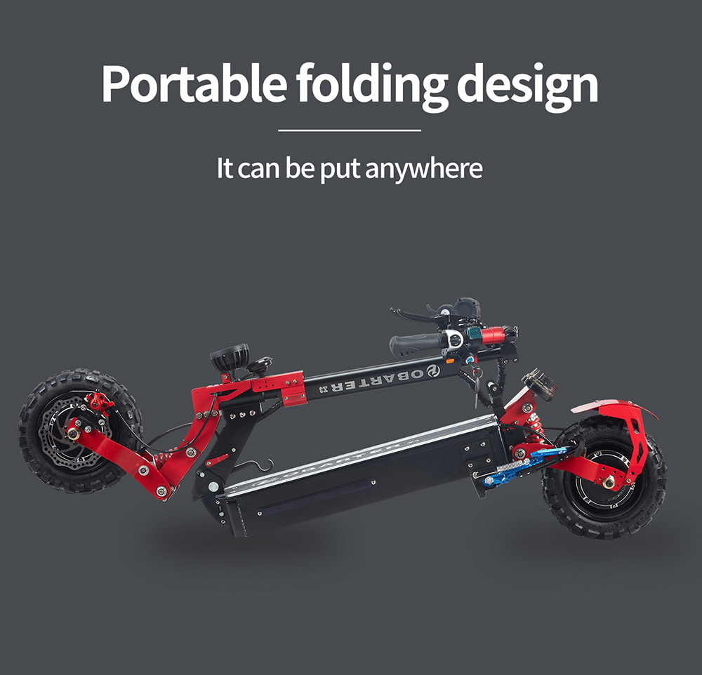 OBARTER X3 Folding Electric Sport Scooter 11" Off-road tyre 1200W x2 Brushless Motor 48V 20Ah Battery BMS 3 Speed Modes Dual Oil Disc Brake Max Speed 65KM/h LED Display 40-50KM Long Range - Black