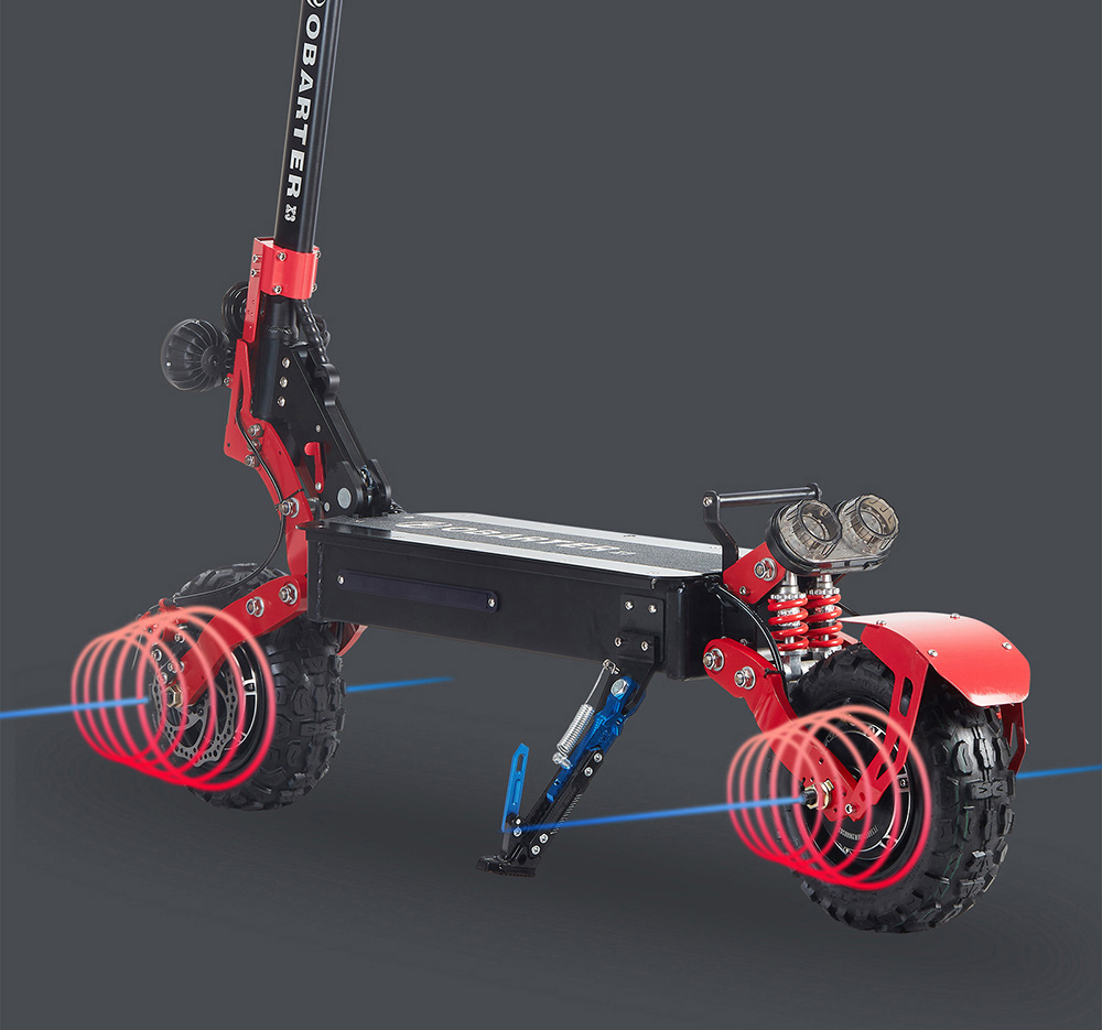 OBARTER X3 Folding Electric Sport Scooter 11" Off-road tyre 1200W x2 Brushless Motor 48V 20Ah Battery BMS 3 Speed Modes Dual Oil Disc Brake Max Speed 65KM/h LED Display 40-50KM Long Range - Black