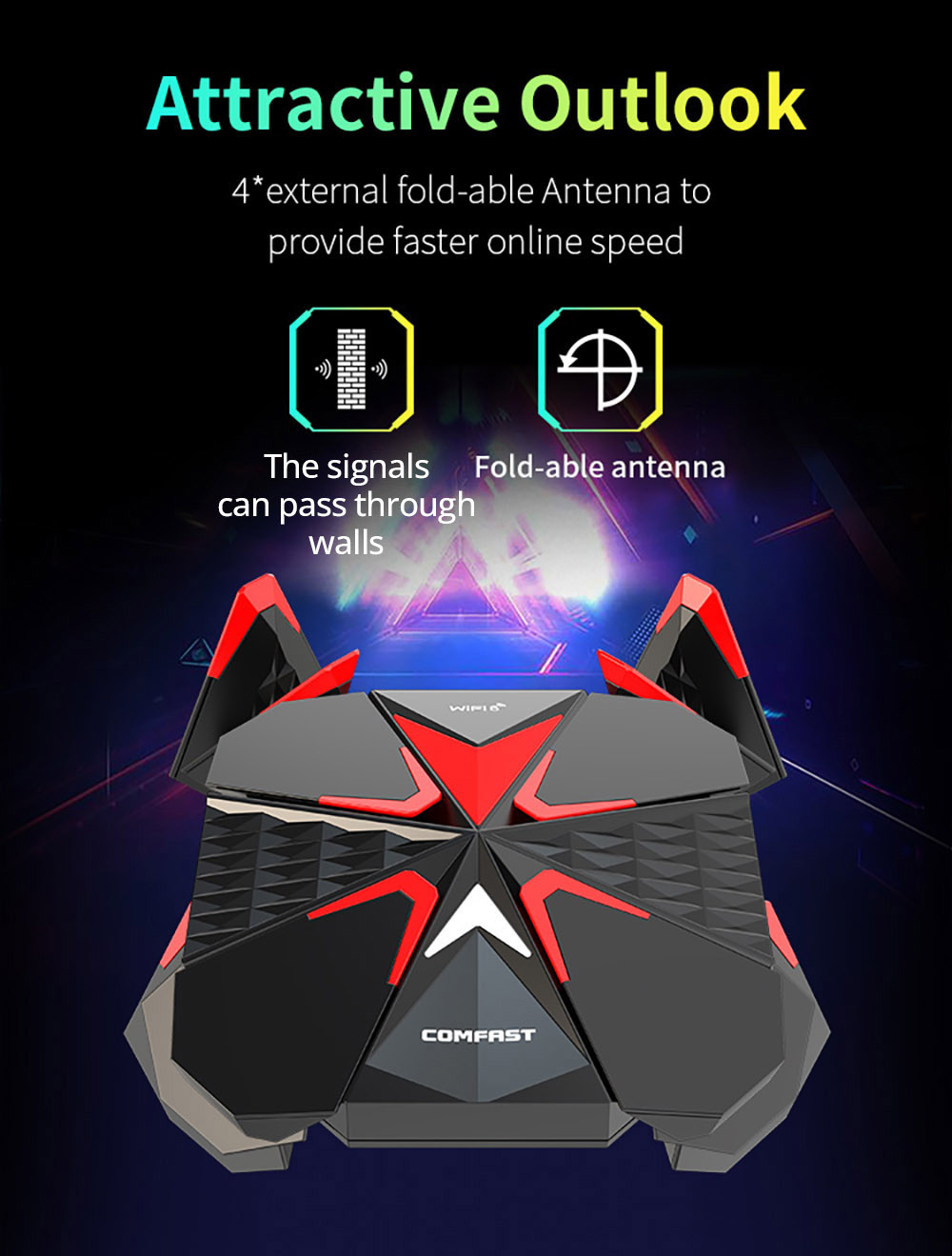 COMFAST 977AX Wireless WiFi Adapter E-Sports WiFi Dongle, 5374Mbps Tri-Band WiFi 6, USB 3.0 Free Driver Plug and Play, WPA3 Encryption