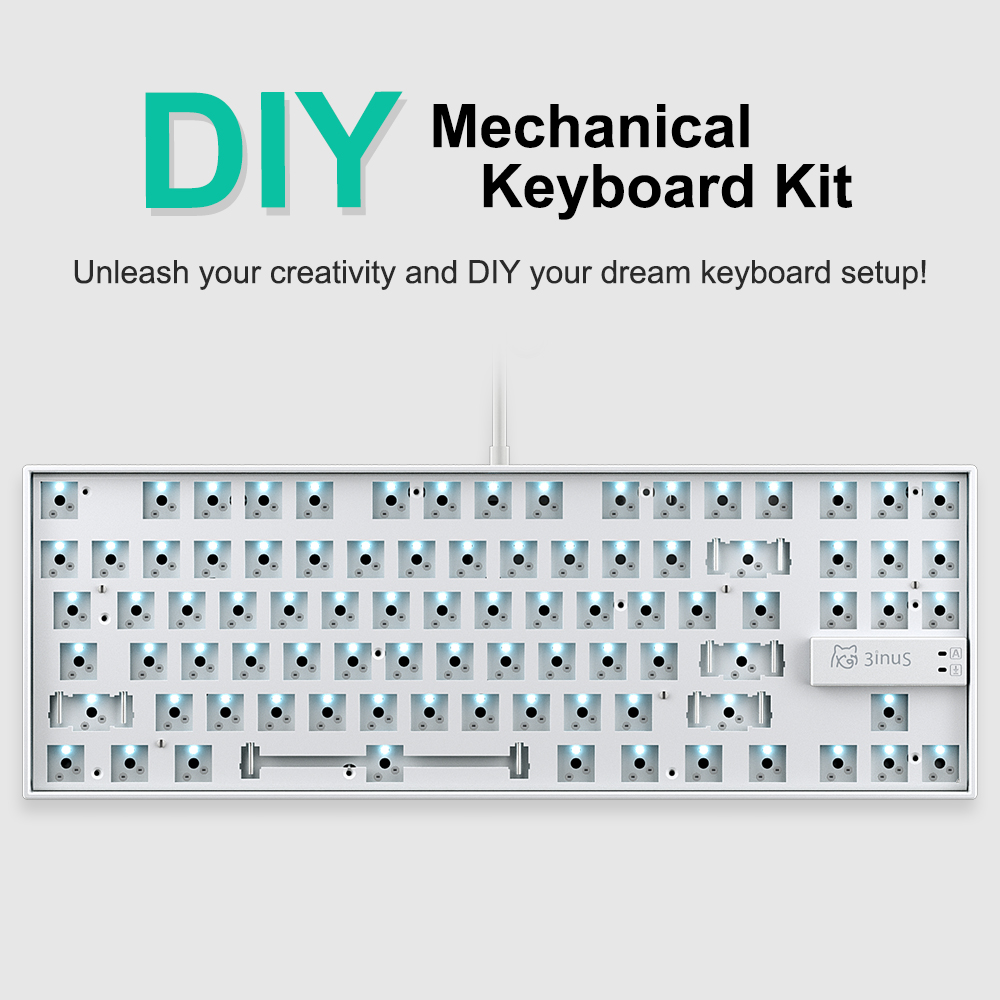 3inuS 87-Key 5-in-1 Mechanical Keyboard Hub Dual USB-C Cable Hot-Swappable - Blue Switches
