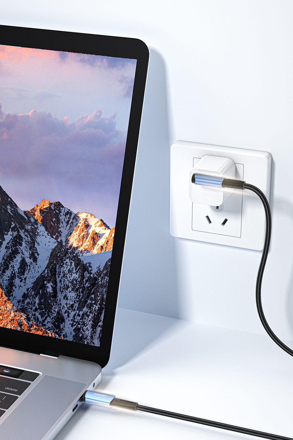 ESSAGER 100W 5A Fast Charging Data Cable, Type-C to Type-C, Bend Design, 480Mbps Transfer Rate, for iPad MacBook Pro Xiaomi Samsung Huawei