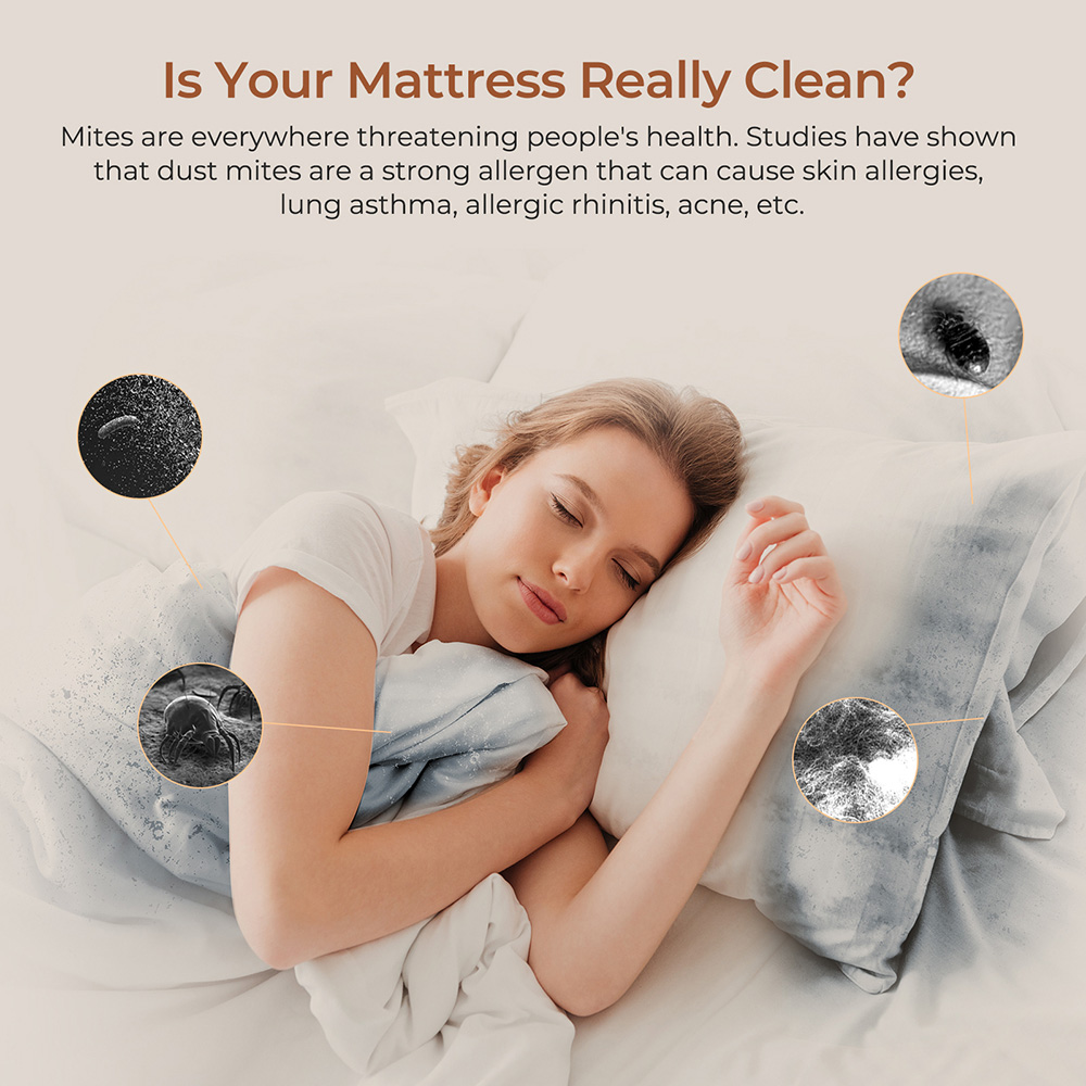 JIGOO T600 Dual-Cup Smart Mite Cleaner Bed Vacuum Cleaner with Aroma-Diffuser System, 700W 15KPa Suction, Dust Mite Sensor, UV Light, Ultrasonic Tech, 99.99% Mites Removal, US Plug - Grey