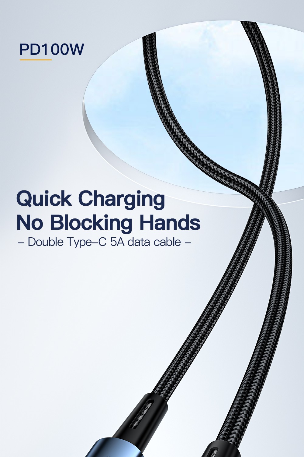 ESSAGER 100W 5A Fast Charging Data Cable, Type-C to Type-C, Bend Design, 480Mbps Transfer Rate, for iPad MacBook Pro Xiaomi Samsung Huawei