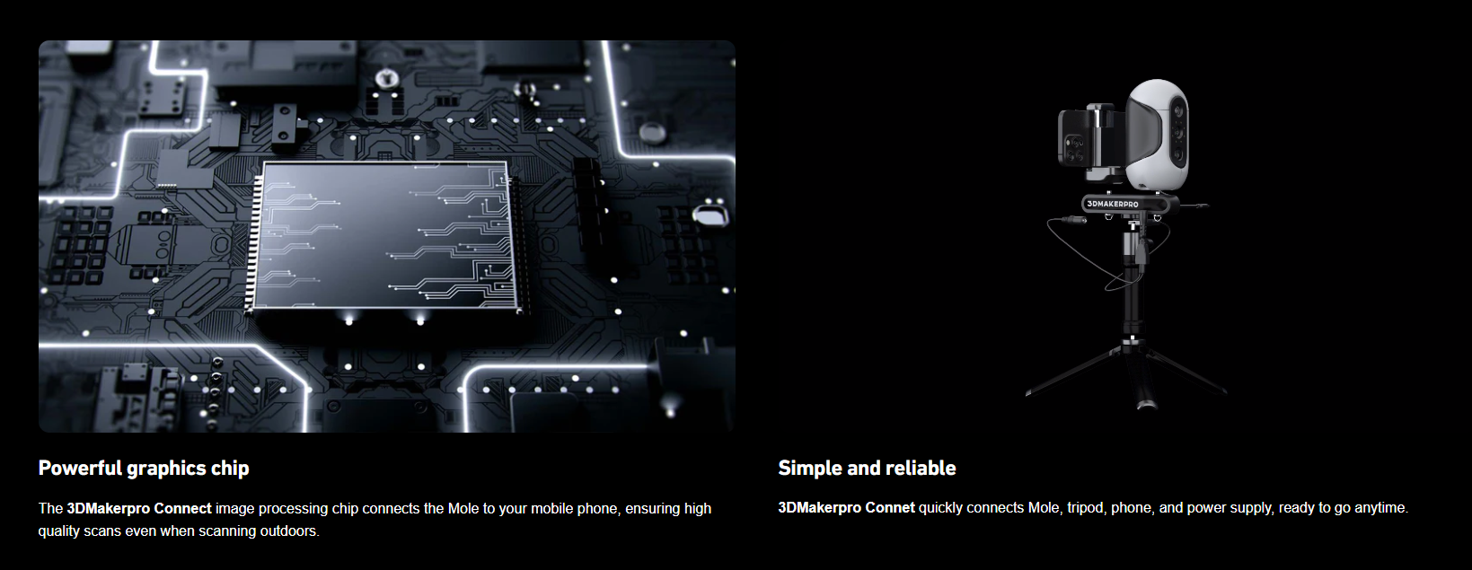 3DMakerpro Mole 3D Scanner Premium Edition, 0.05mm Accuracy, 0.1mm Resolution, 10fps Frame Rate, Visual Tracking, Facial Scanning, Anti-Shake, 200x100mm Single Capture Range, with Turntable