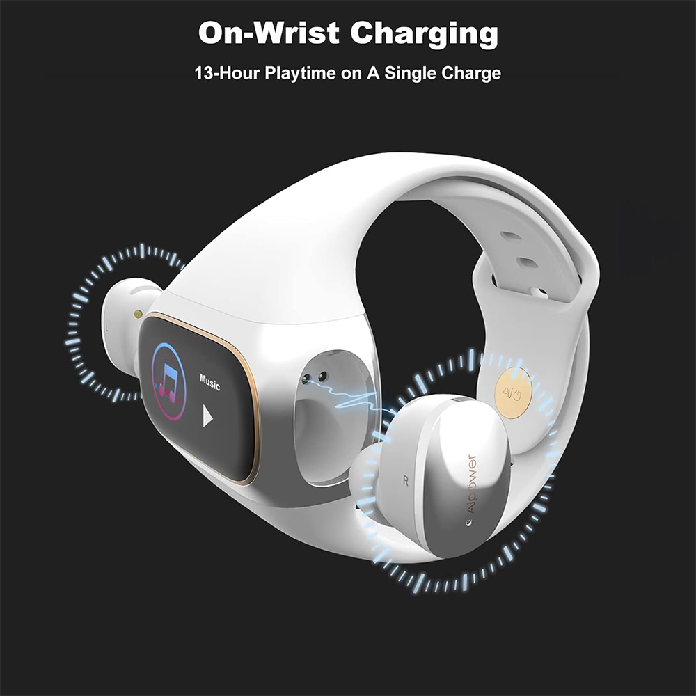 Aipower W20L Smart Bracelet with Built-in Wireless Earbuds - White
