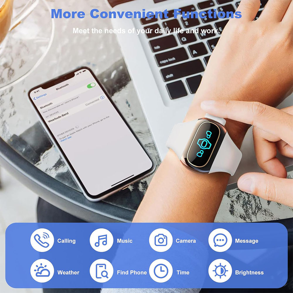 Aipower W20L Smart Bracelet with Built-in Wireless Earbuds - White