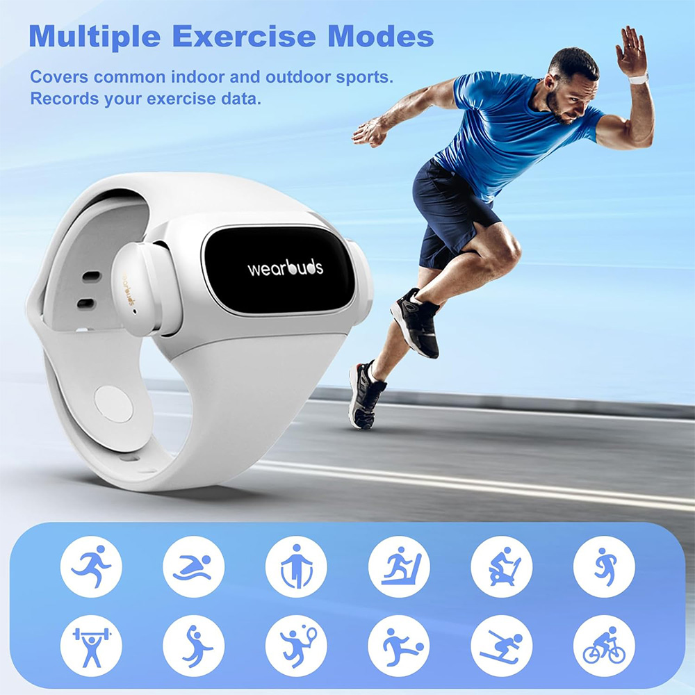 Aipower W20L Smart Bracelet with Built-in Wireless Earbuds - White