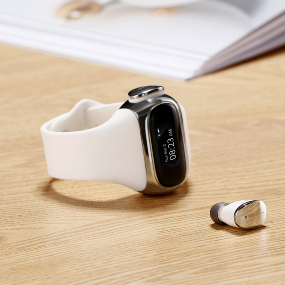 Aipower W20L Smart Bracelet with Built-in Wireless Earbuds - White