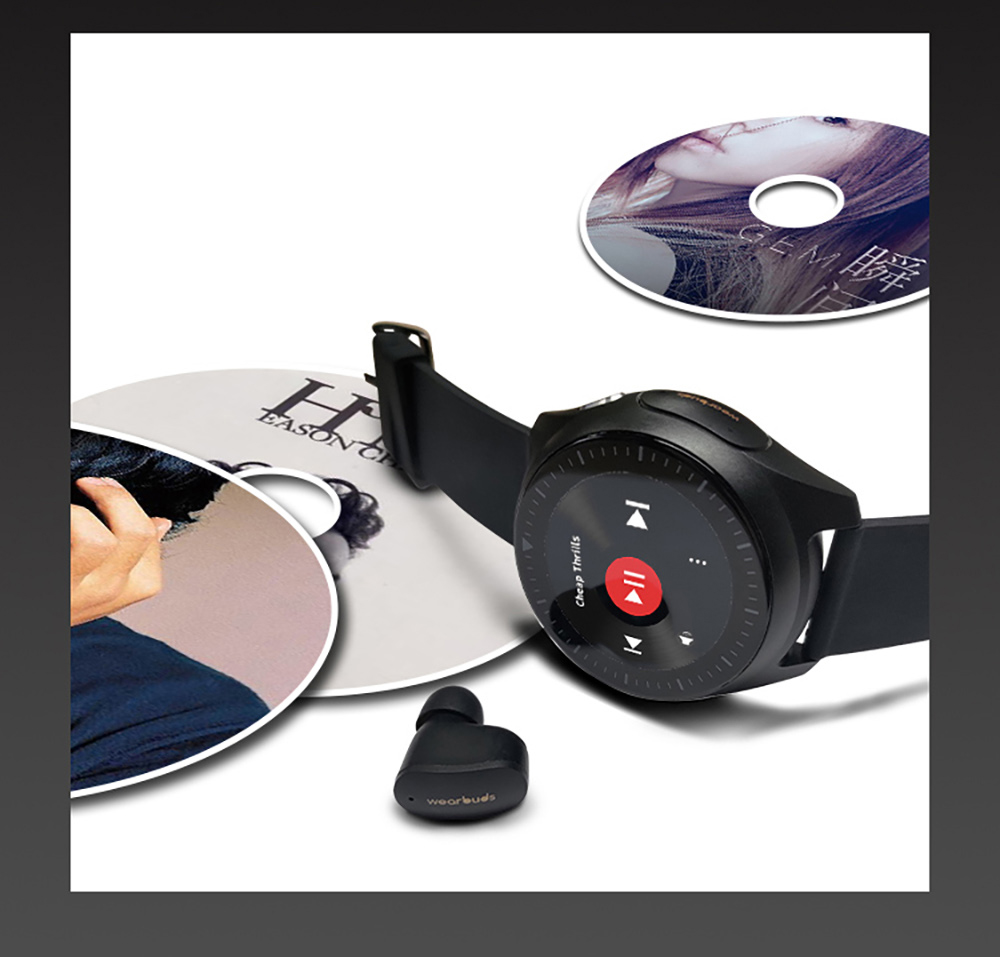 Aipower W28 3-in-1 Smartwatch with Wireless Earbuds MP3 Player - Black