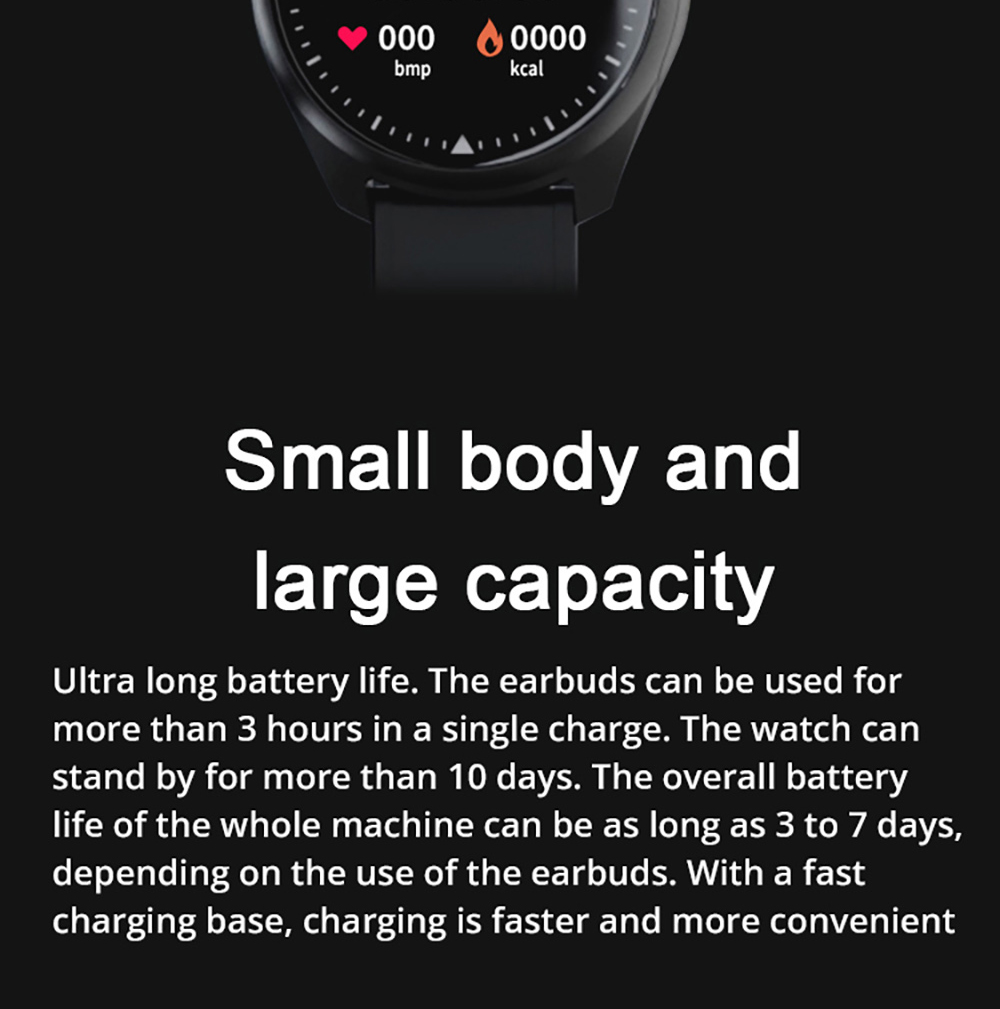 Aipower W28 3-in-1 Smartwatch with Wireless Earbuds MP3 Player - Black