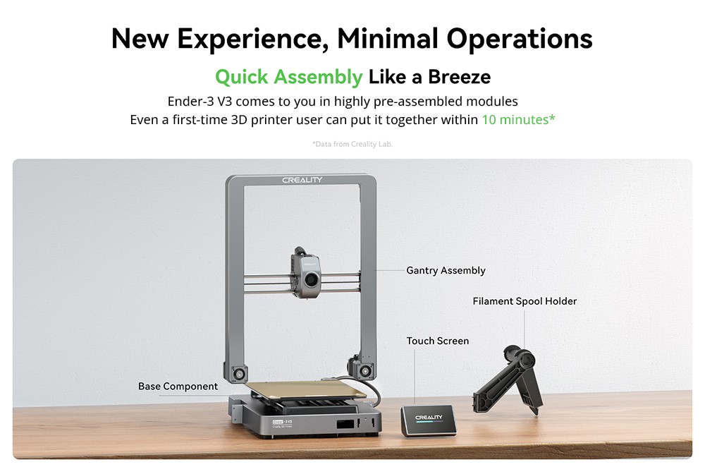 Creality Ender-3 V3 3D Printer, Auto-Leveling, 600mm/s Max Printing Speed, 0.2mm Printing Accuracy, Dual-Gear Direct Extruder, Input Shaping, Color Touch Screen, WiFi Connection, 220x220x250mm