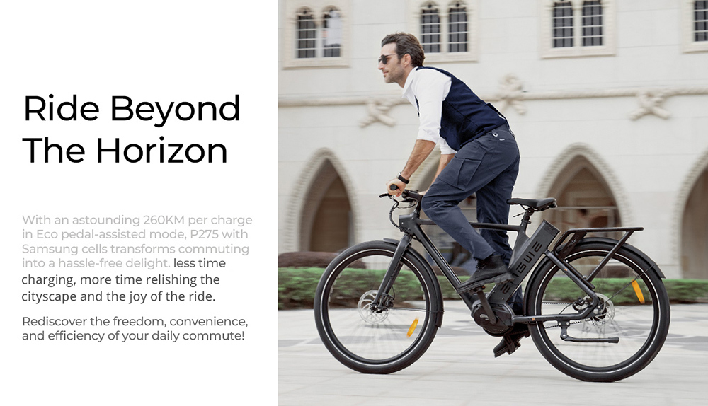 ENGWE P275 Pro City Electric Bike, 27.5'' Spoke Tires, 250W Bafang Brushless Mid-drive Motor, 3-level Automatic Gear Shifter, 36V 19.2Ah Battery, 260km Max Range, Front & Rear Hydraulic Disc Brake - Black Orange