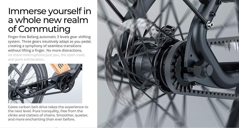 ENGWE P275 Pro City Electric Bike, 27.5'' Spoke Tires, 250W Bafang Brushless Mid-drive Motor, 3-level Automatic Gear Shifter, 36V 19.2Ah Battery, 260km Max Range, Front & Rear Hydraulic Disc Brake - Black Orange