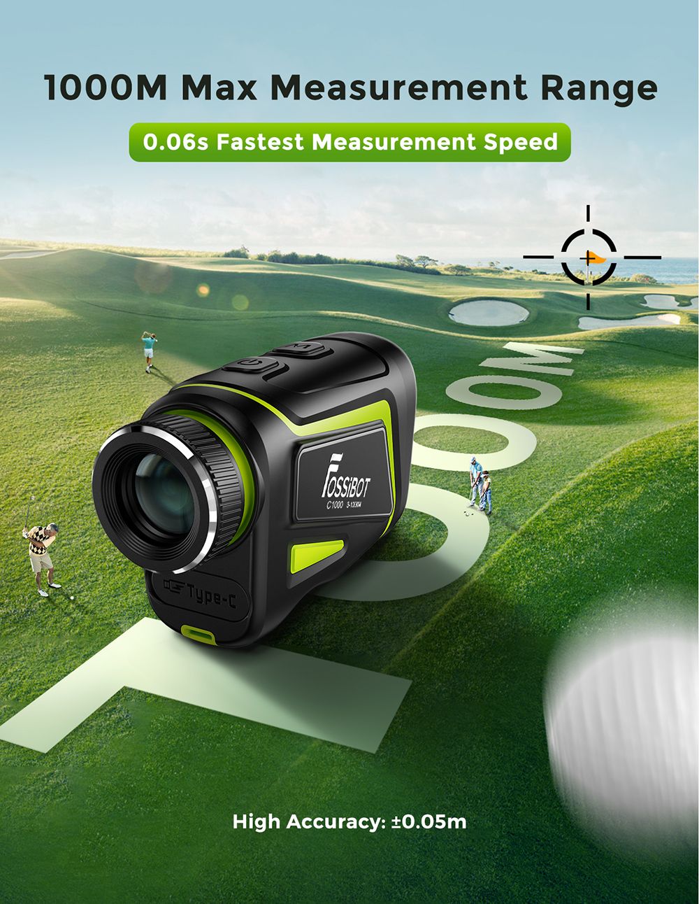 FOSSiBOT C1000 Golf Rangefinder, 1000m Max Measurement Range, 0.06s Measurement Speed, OLED Display, 6.5X Magnification, IP54 Waterproof, 5 Modes