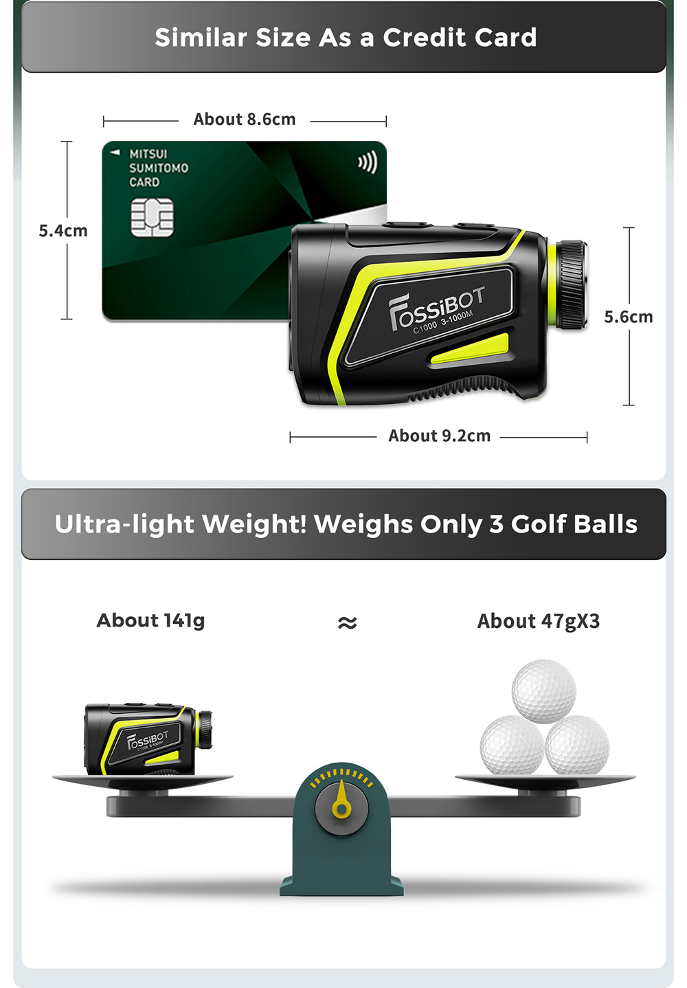 FOSSiBOT C1000 Golf Rangefinder, 1000m Max Measurement Range, 0.06s Measurement Speed, OLED Display, 6.5X Magnification, IP54 Waterproof, 5 Modes