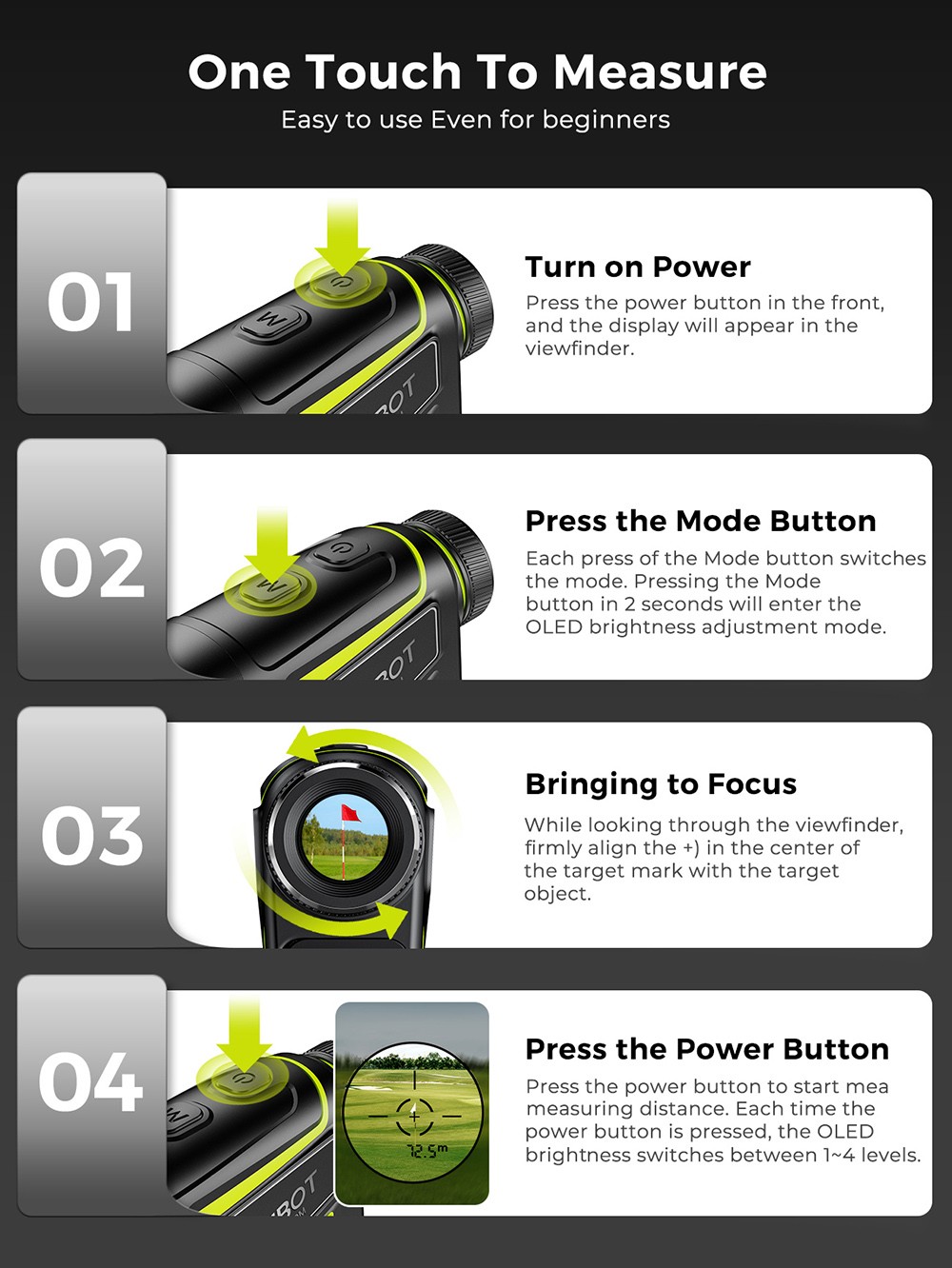 FOSSiBOT C1000 Golf Rangefinder, 1000m Max Measurement Range, 0.06s Measurement Speed, OLED Display, 6.5X Magnification, IP54 Waterproof, 5 Modes