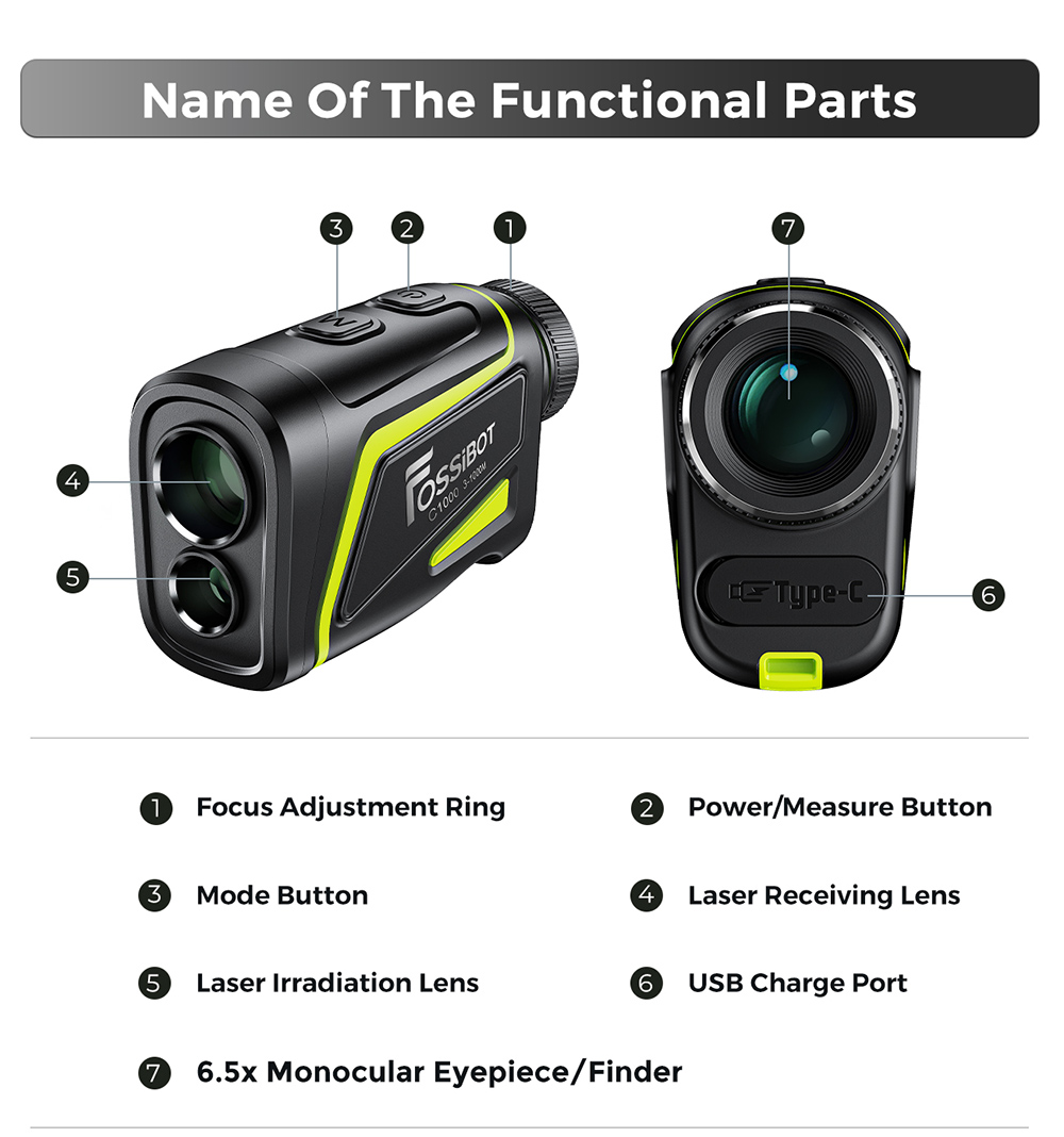FOSSiBOT C1000 Golf Rangefinder, 1000m Max Measurement Range, 0.06s Measurement Speed, OLED Display, 6.5X Magnification, IP54 Waterproof, 5 Modes