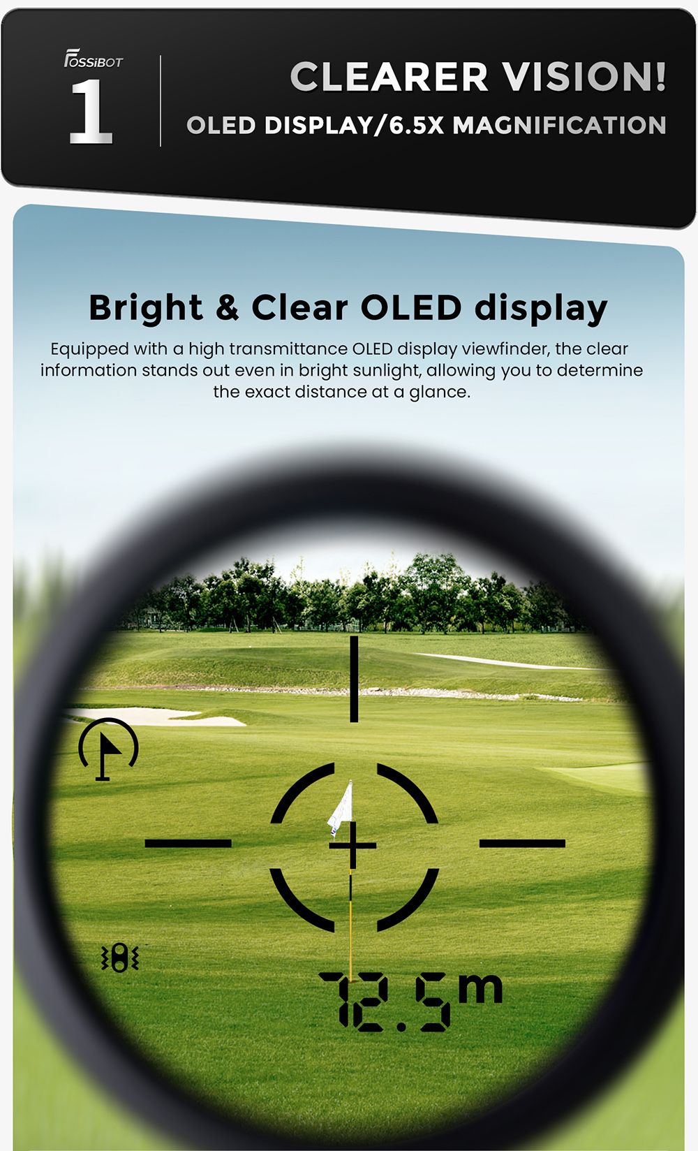 FOSSiBOT C1000 Golf Rangefinder, 1000m Max Measurement Range, 0.06s Measurement Speed, OLED Display, 6.5X Magnification, IP54 Waterproof, 5 Modes