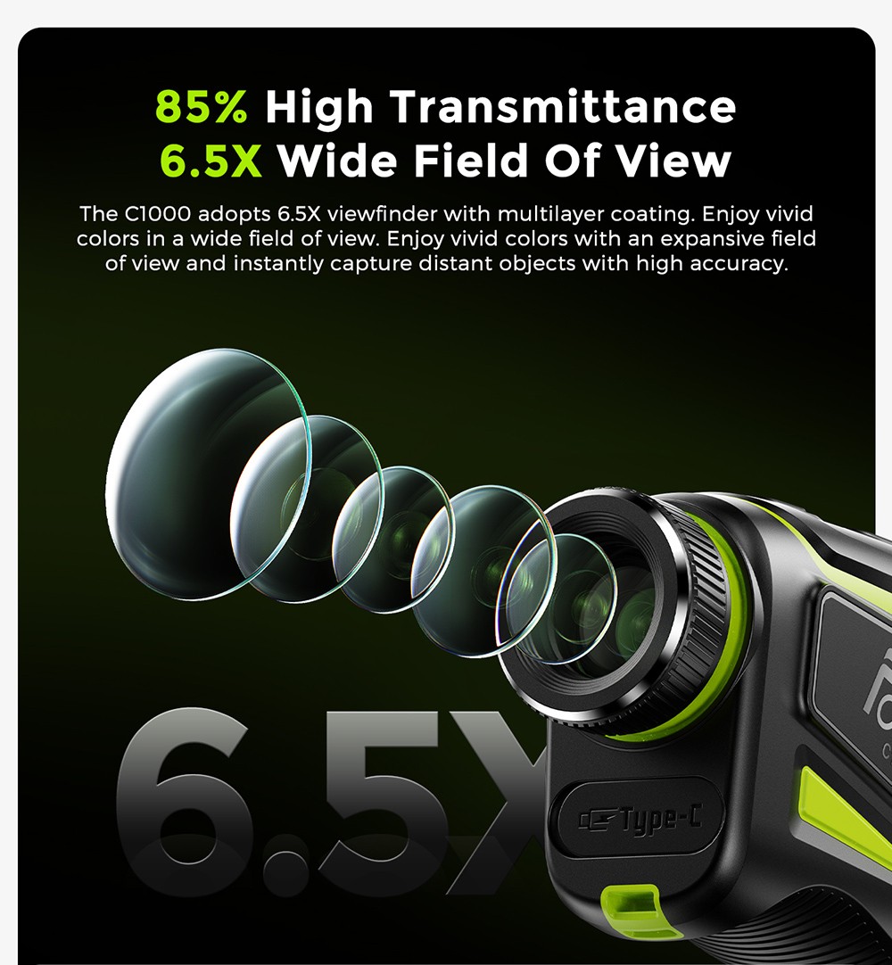 FOSSiBOT C1000 Golf Rangefinder, 1000m Max Measurement Range, 0.06s Measurement Speed, OLED Display, 6.5X Magnification, IP54 Waterproof, 5 Modes