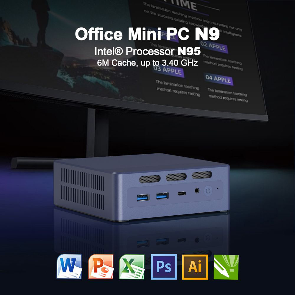 GXMO N95 Mini PC, Intel Alder Lake N95 4 Cores Up to 3.4GHz, 8GB RAM 256GB SSD, DP+HDMI 4K 60Hz Dual Screen Display, Dual-band WiFi Bluetooth 4.2, 4*USB 3.0 1*Type-C 1* 1000M RJ45 1*Audio Jack - EU Plug