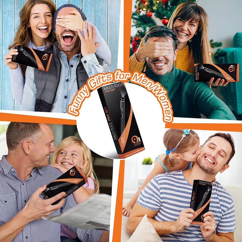 HMP P248 9-in-1 Multi-Tool Pen with Stylus LED Light Bottle Opener Phone Holder Ruler Flat and Phillips Screwdriver Extra Ink Refills - Black