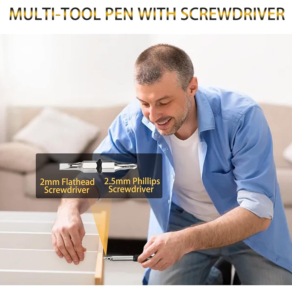 HMP P256 12-in-1 Multitool Pen with LED Light Decompressor Massager Screwdrivers Rulers Bottle Opener Hexagonal Wrench Phone Holder - Black