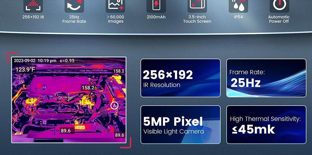 KAIWEETS KTI-K01 Thermal Imaging Camera, with Wi-Fi 3.5inch Touch-Screen, 256x192 Resolution, -4°F to 1022°F, 2100mAh Battery, IP54 Waterproof, Auto Power Off