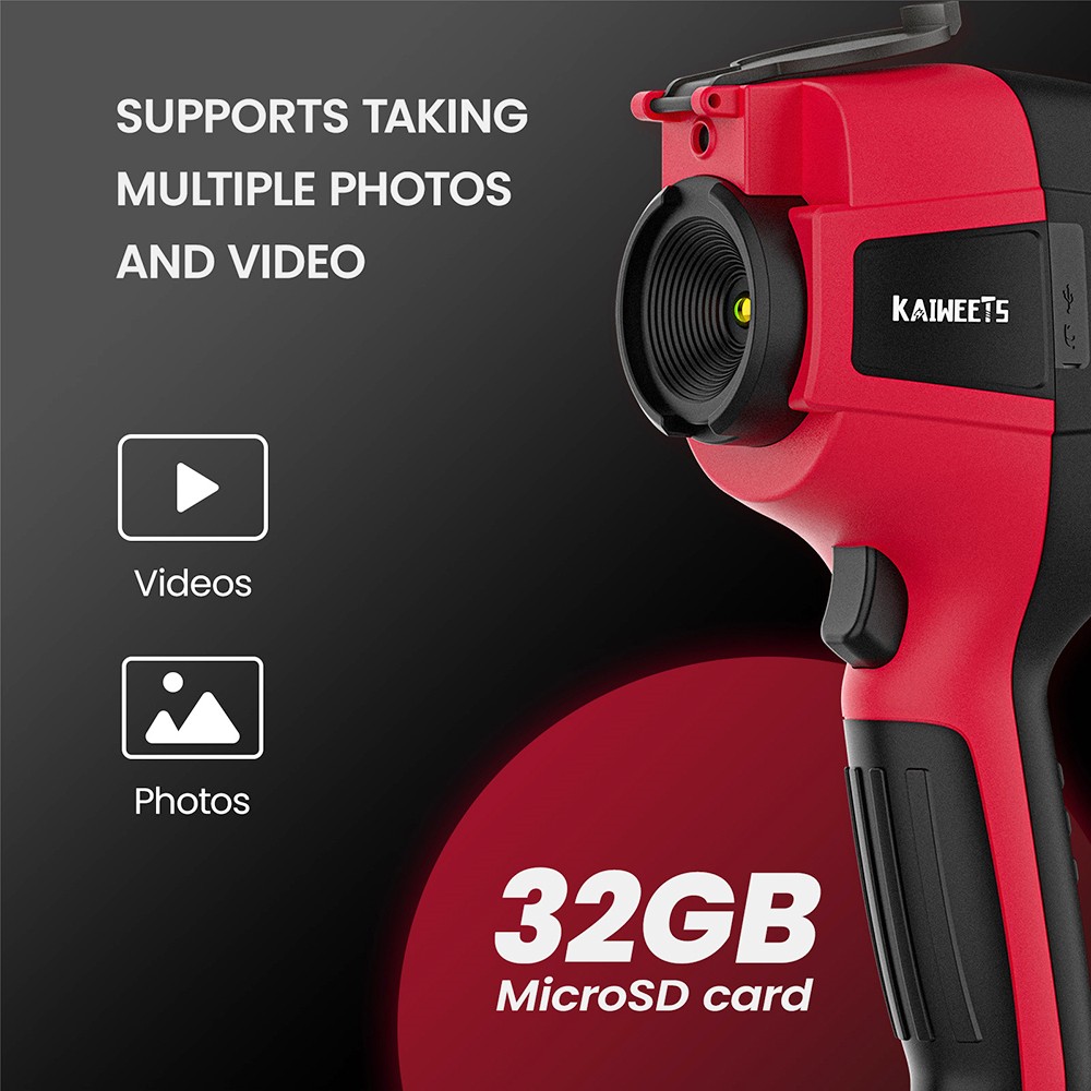 KAIWEETS KTI-W01 Thermal Imaging Camera, 256x192 IR Resolution, -4°F to 1022°F, 3500mAh Battery, IP54 Waterproof, 32GB Micro SD Card