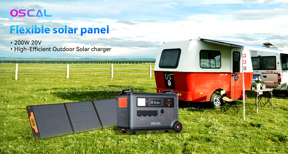 Oscal PM200 200W Foldable Solar Panel, Adjustable Kickstand, ≥22% Solar Conversion Efficiency, ETFE Material