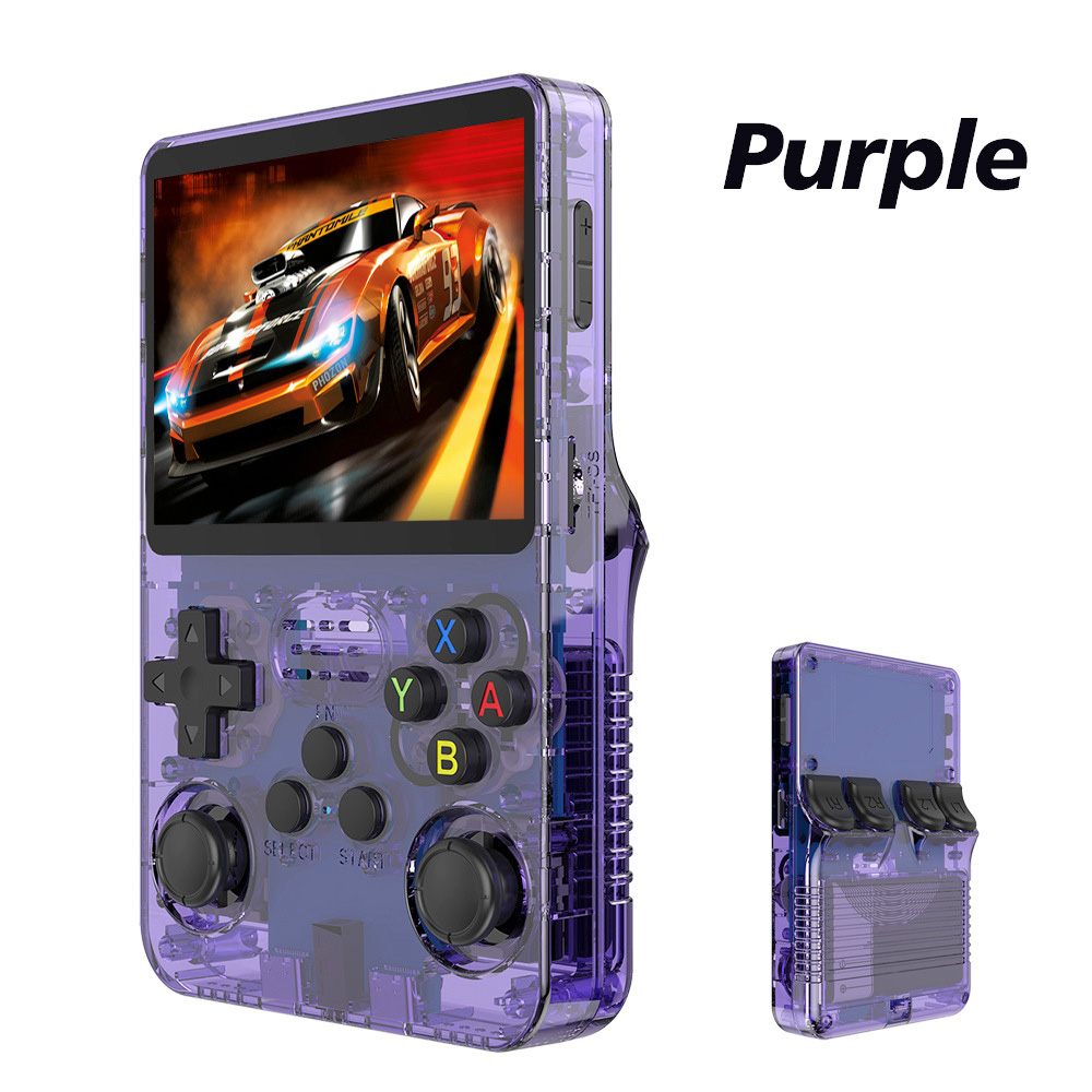 R36S Handheld Game Console, 3.5-inch IPS Screen, Linux System, 11 Emulator, 128GB - Transparent Purple