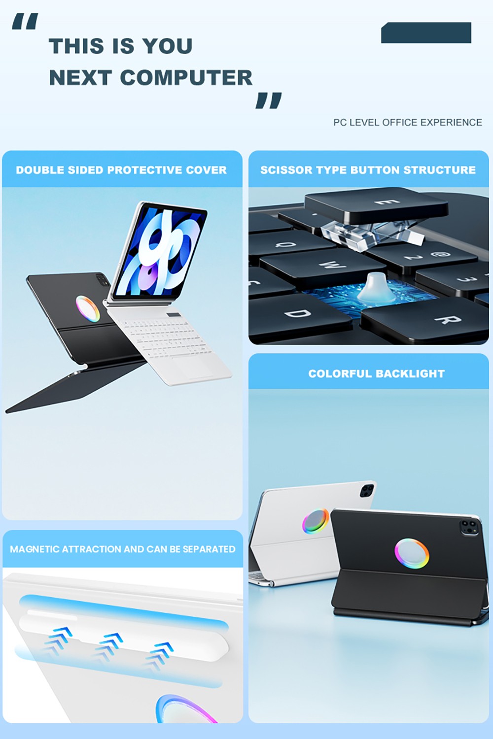 Wireless Bluetooth 5.3 Keyboard for 11'' iPad Pro and 10.9'' iPad Air 5/4 with USB-C Charging - White