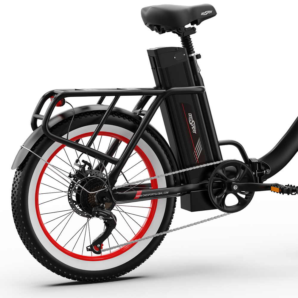ONESPORT OT16-2 Electric Bike 20*3.0 inch Tires, 350W Motor 48V 15Ah Battery 25km/h Max Speed Disc Brakes - Black&Red