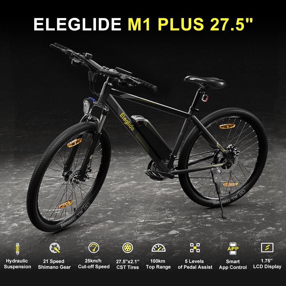 Eleglide M1 Plus App Version Electric Moped Bike 27.5 inch Tire 250W Motor 36V 12.5Ah Battery 25km/h Speed 21 Speed Shimano Gear Dual Disc Brake With App Control - Grey