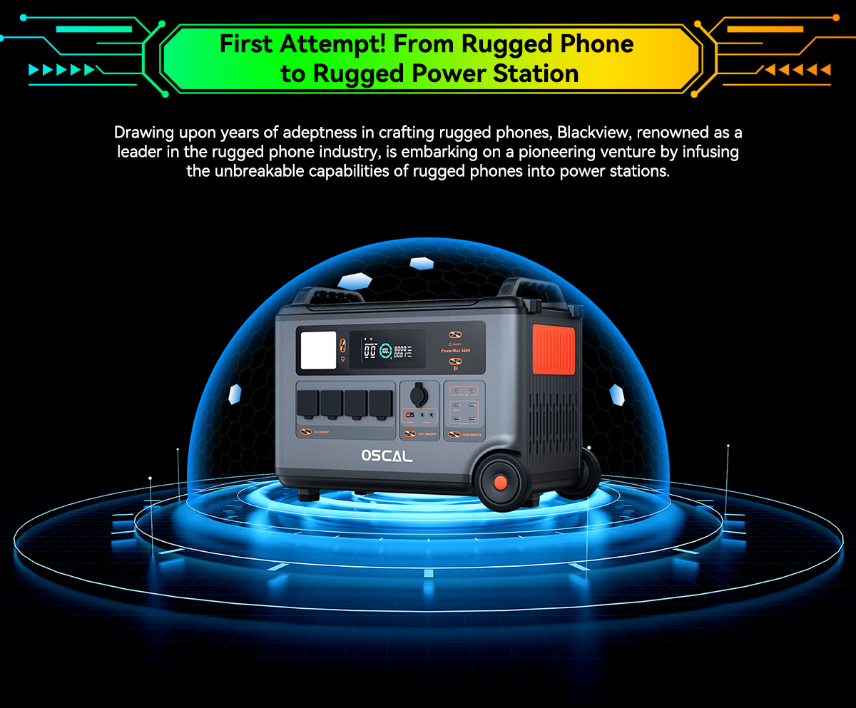 Blackview Oscal PowerMax 3600 Rugged Power Station, 3600Wh to 57600Wh LiFePO4 Battery, 14 Outlets, 5 LED Light Modes, Morse Code Signal