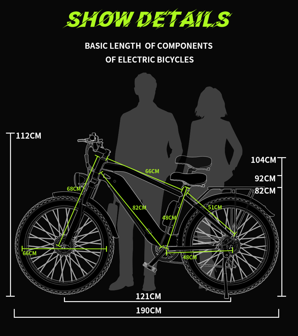 DUOTTS F26 Electric Mountain Bike 750W*2 Dual Motors 48V 20Ah Battery 26*4.0 Inch Fat Tires 55Km/h Max Speed 55 Degree Climbing Smart Color Display Dual Disc Brakes Front Shock Absorption 150KG Max Load 100KM Range - Black