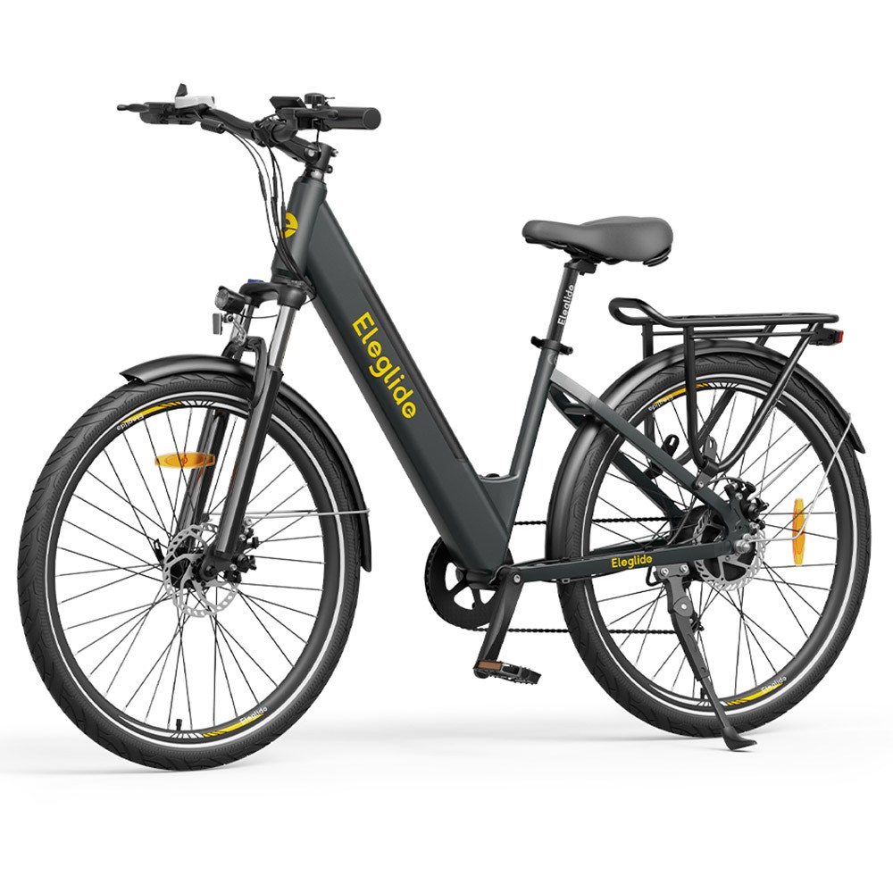 Eleglide T1 Step-Thru Electric Trekking Bike 27.5 Inch CST Tires 36V 13Ah Battery 250W Brushless Motor 25Km/h Shimano 7 Gears 100km Max Range IPX4 Waterproof 120kg Max Load Dual Disk Brakes - Grey