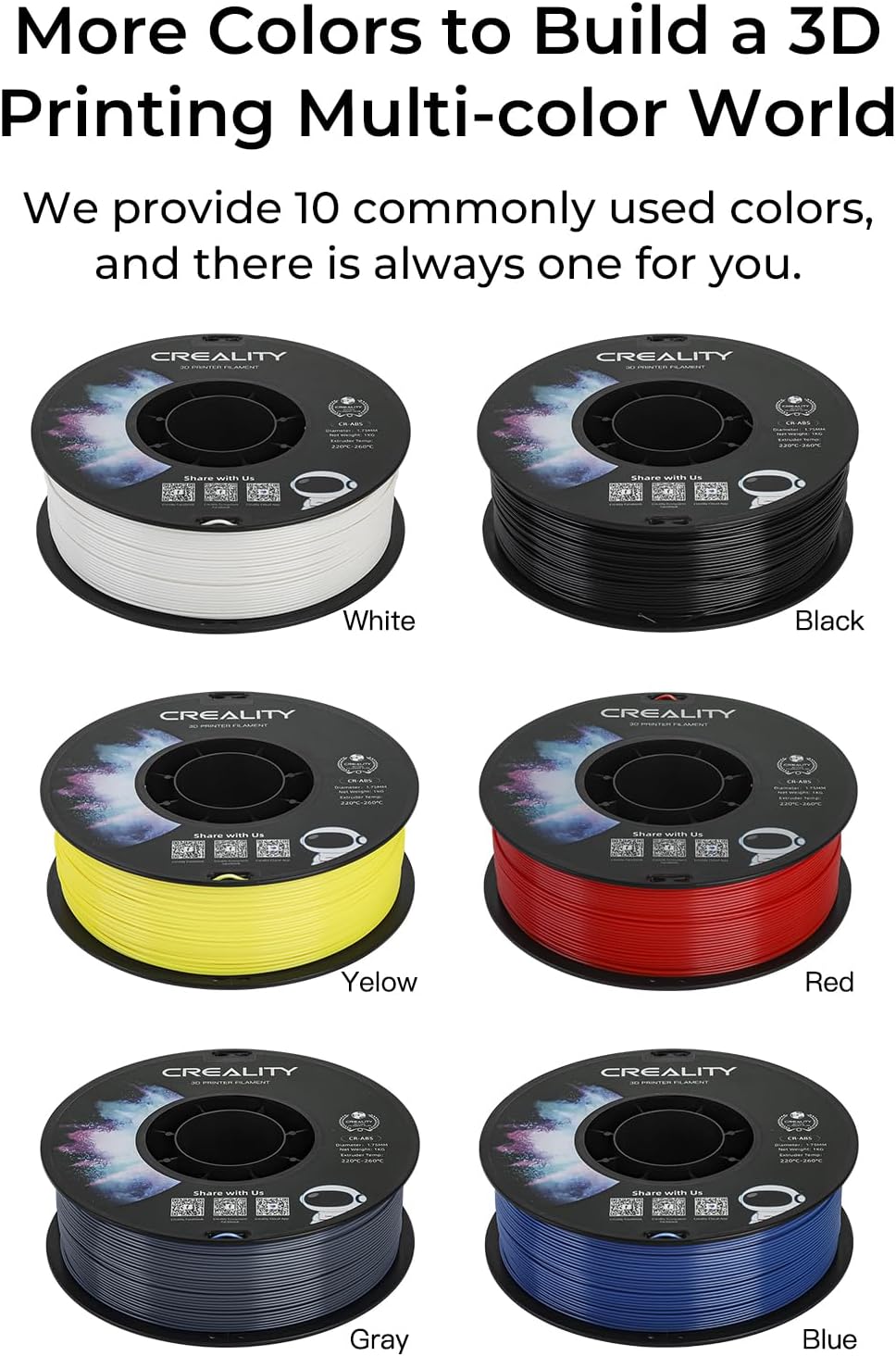 3kg Creality CR-ABS Filament - (1kg Black + 1kg White + 1kg Blue)