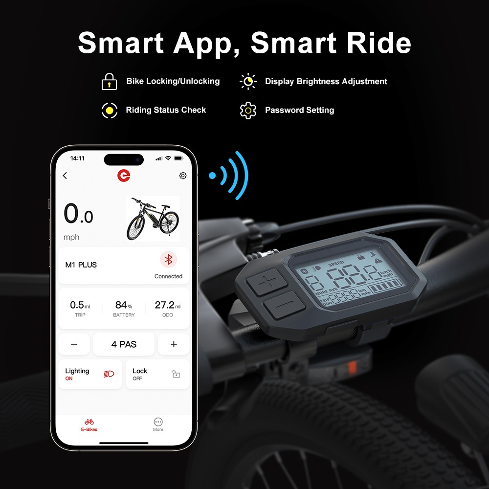 Eleglide M1 Plus App Version Electric Moped Bike 27.5 inch Tire 250W Motor 36V 12.5Ah Battery 25km/h Speed 21 Speed Shimano Gear Dual Disc Brake With App Control - Grey