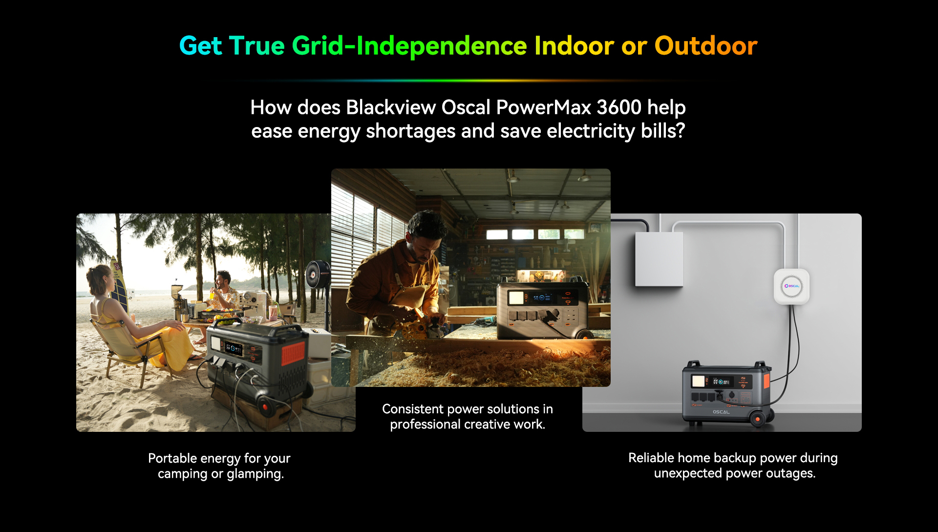 Blackview Oscal PowerMax 3600 Rugged Power Station, 3600Wh to 57600Wh LiFePO4 Battery, 14 Outlets, 5 LED Light Modes, Morse Code Signal