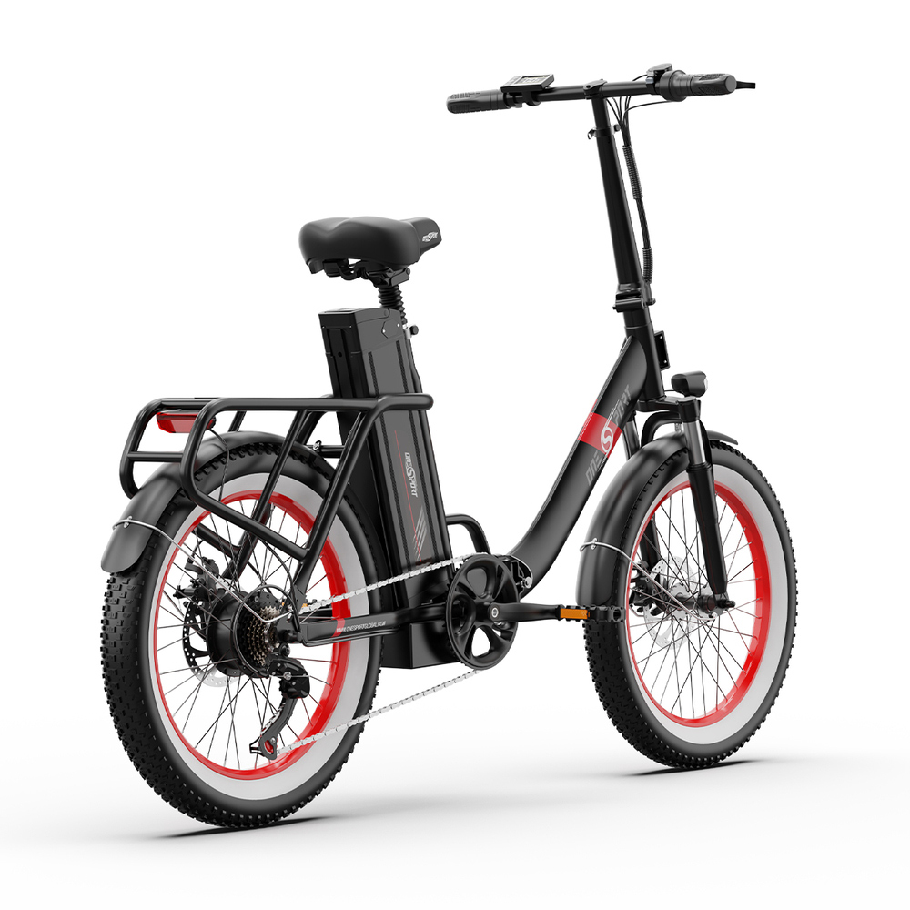 ONESPORT OT16-2 Electric Bike 20*3.0 inch Tires, 350W Motor 48V 15Ah Battery 25km/h Max Speed Disc Brakes - Black&Red