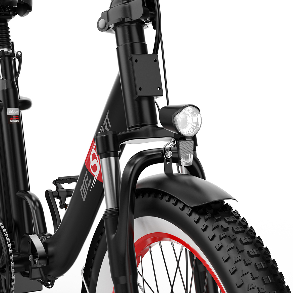ONESPORT OT16-2 Electric Bike 20*3.0 inch Tires, 350W Motor 48V 15Ah Battery 25km/h Max Speed Disc Brakes - Black&Red