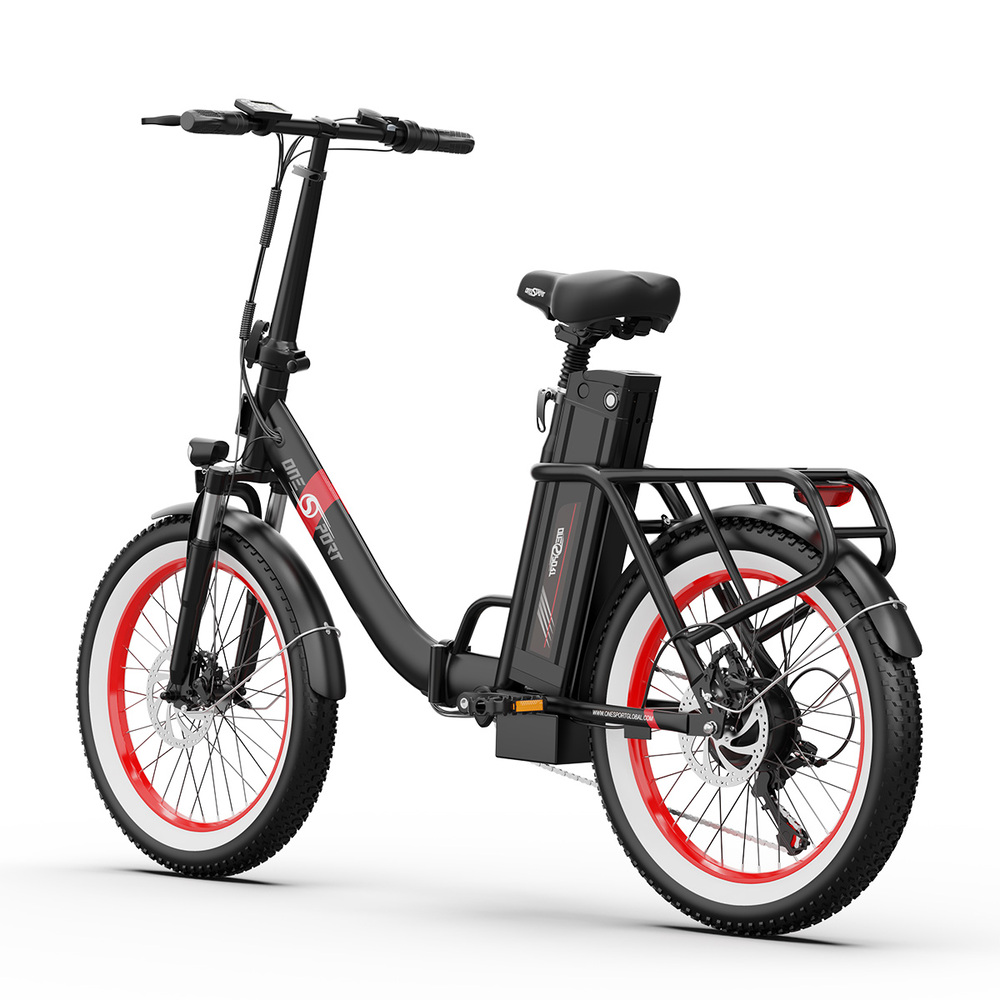 ONESPORT OT16-2 Electric Bike 20*3.0 inch Tires, 350W Motor 48V 15Ah Battery 25km/h Max Speed Disc Brakes - Black&Red
